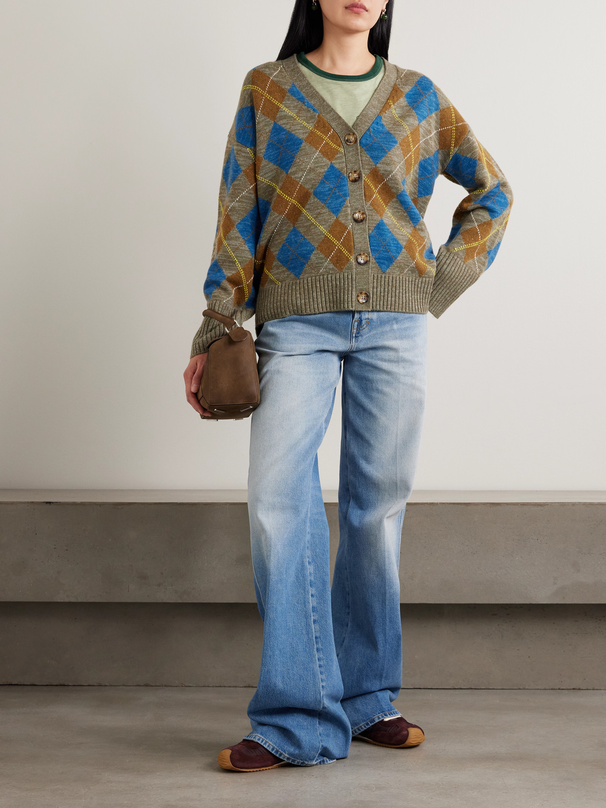 La Ligne Hamish Argyle Wool And Cashmere-blend Cardigan In Brown