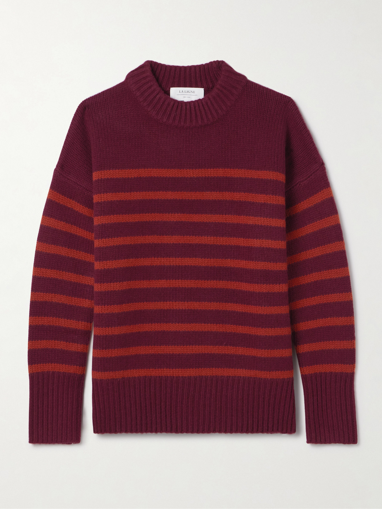 La Ligne Marin Striped Wool And Cashmere-blend Sweater In Burgundy
