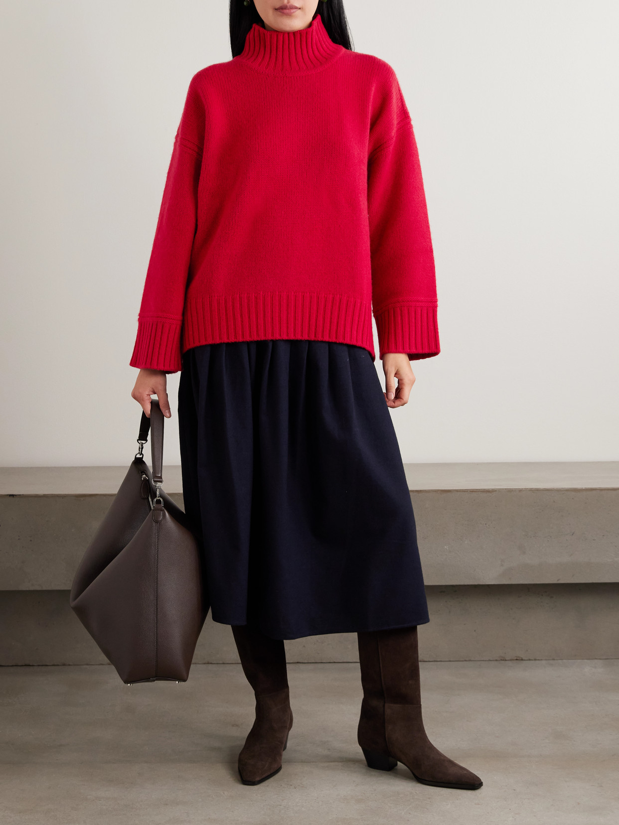La Ligne Archie Wool And Cashmere-blend Mock-neck Sweater In Red
