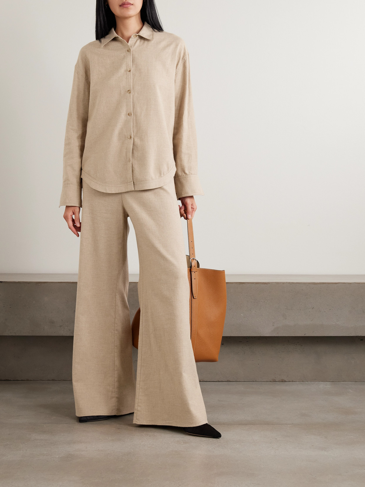 La Ligne Colby Cotton-flannel Wide-leg Pants In Brown