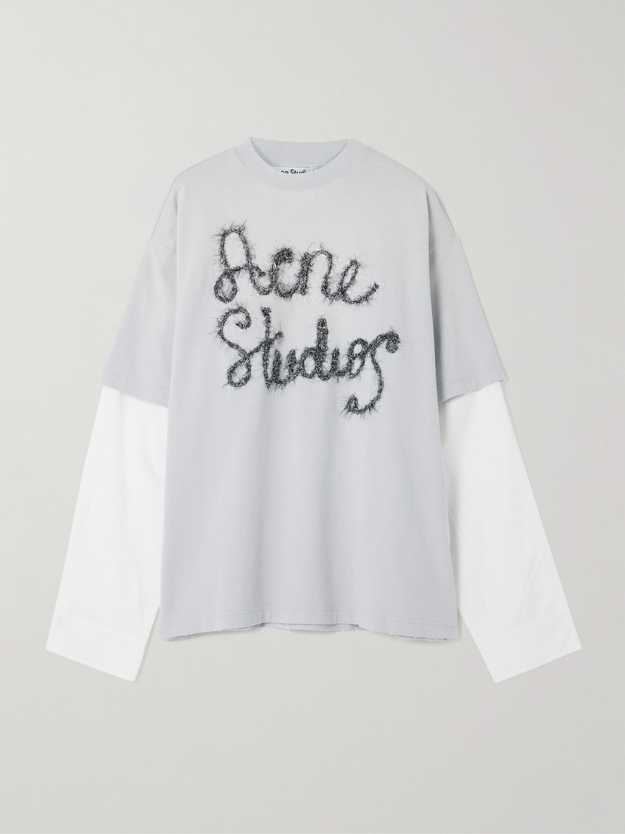Acne Studios Layered Embroidered Cotton-jersey And Poplin T-shirt In Blue