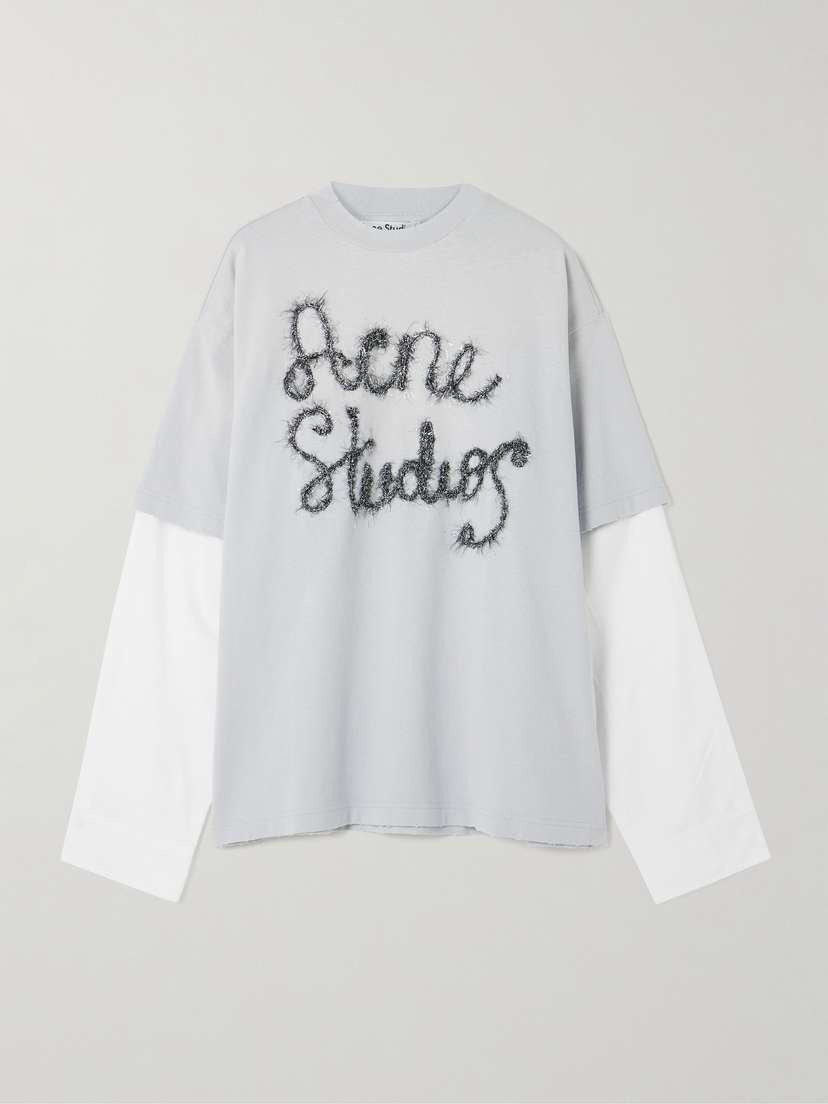 Acne Studios Layered Embroidered Cotton-jersey And Poplin T-shirt