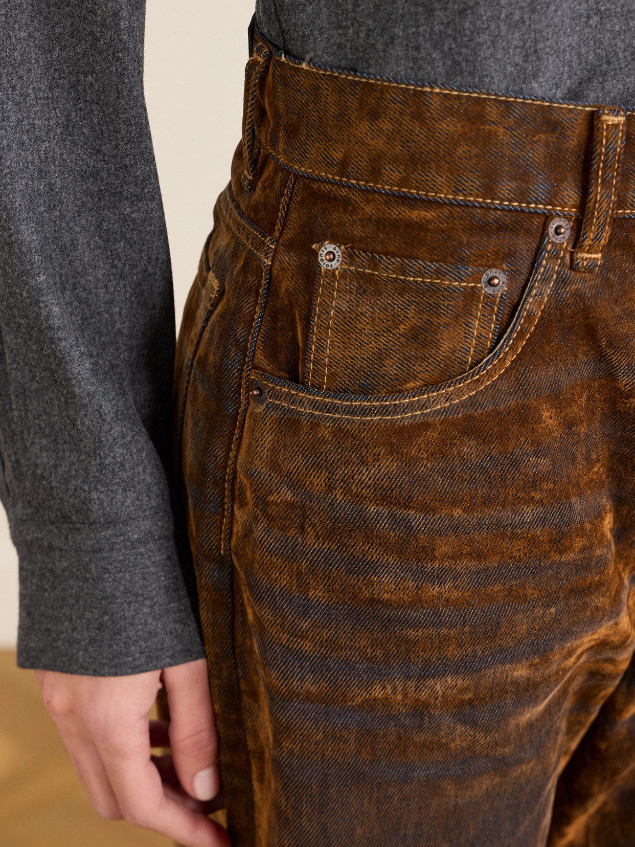 Acne Studios Suede-effect Mid-rise Wide-leg Jeans In Brown