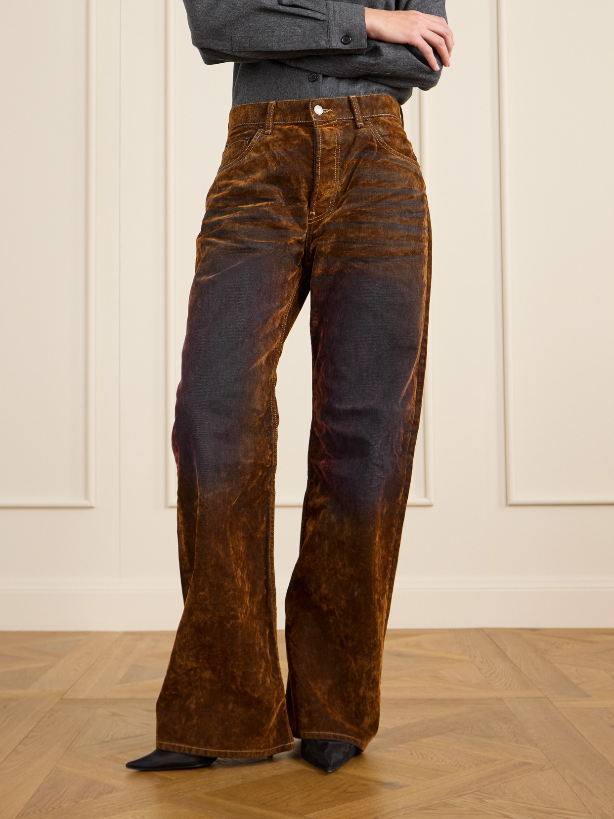Acne Studios Suede-effect Mid-rise Wide-leg Jeans In Brown