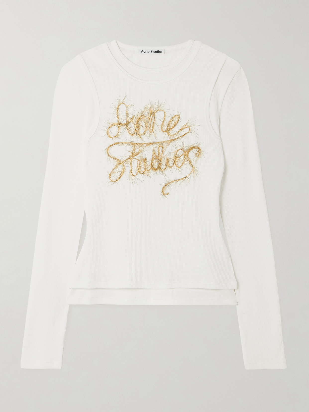 Acne Studios Tinsel-trimmed Layered Cotton-blend Jersey T-shirt In White