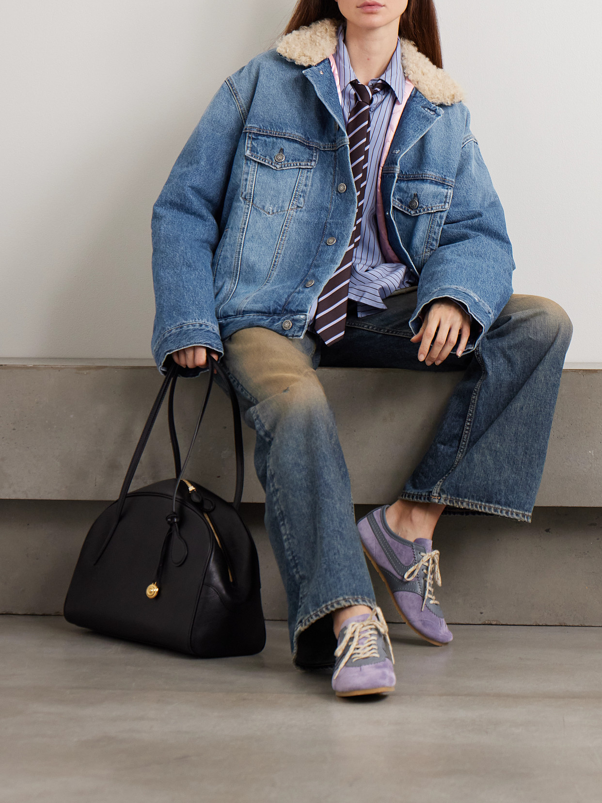 Acne Studios Robert Plush-trimmed Padded Denim Jacket In Blue