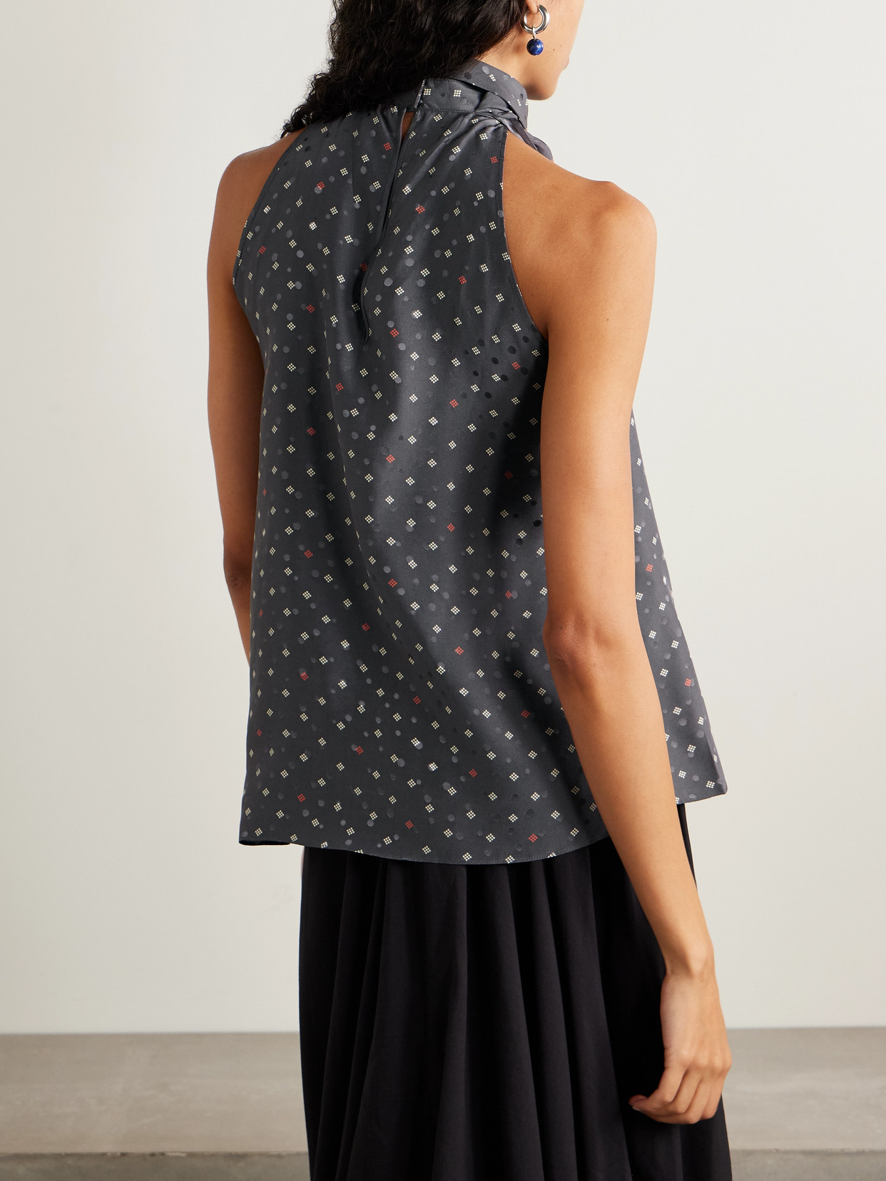 Acne Studios Scarf-detailed Printed Silk-jacquard Blouse In Black