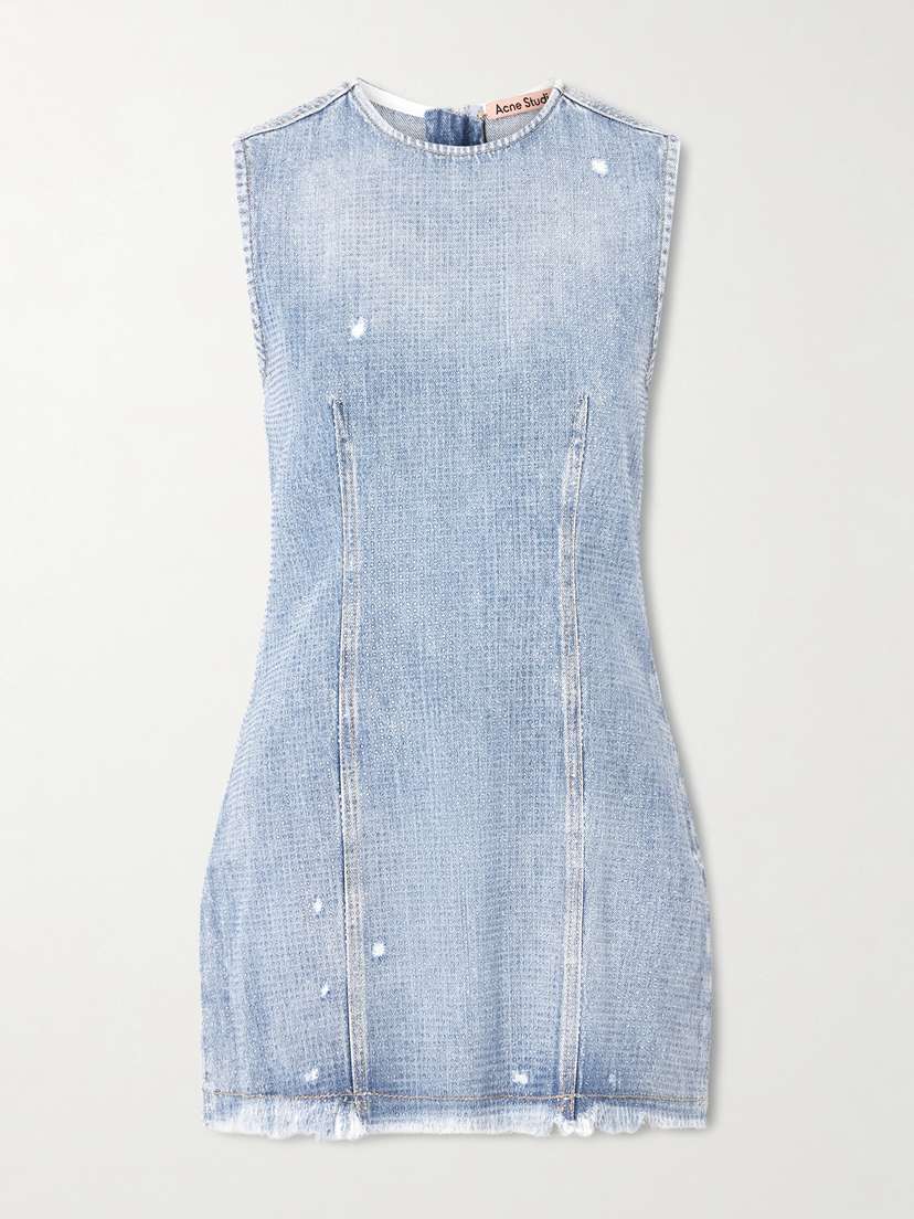 Acne Studios Denka Distressed Crystal-embellished Denim Mini Dress