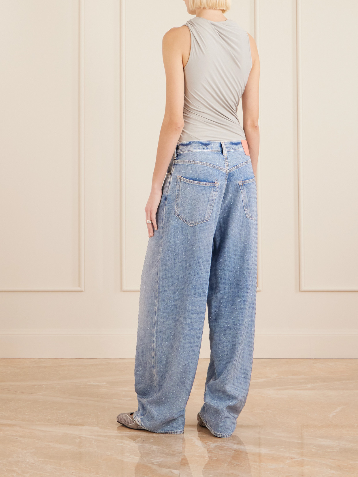 Acne Studios 2023 Crystal-embellished Low-rise Wide-leg Jeans In Blue