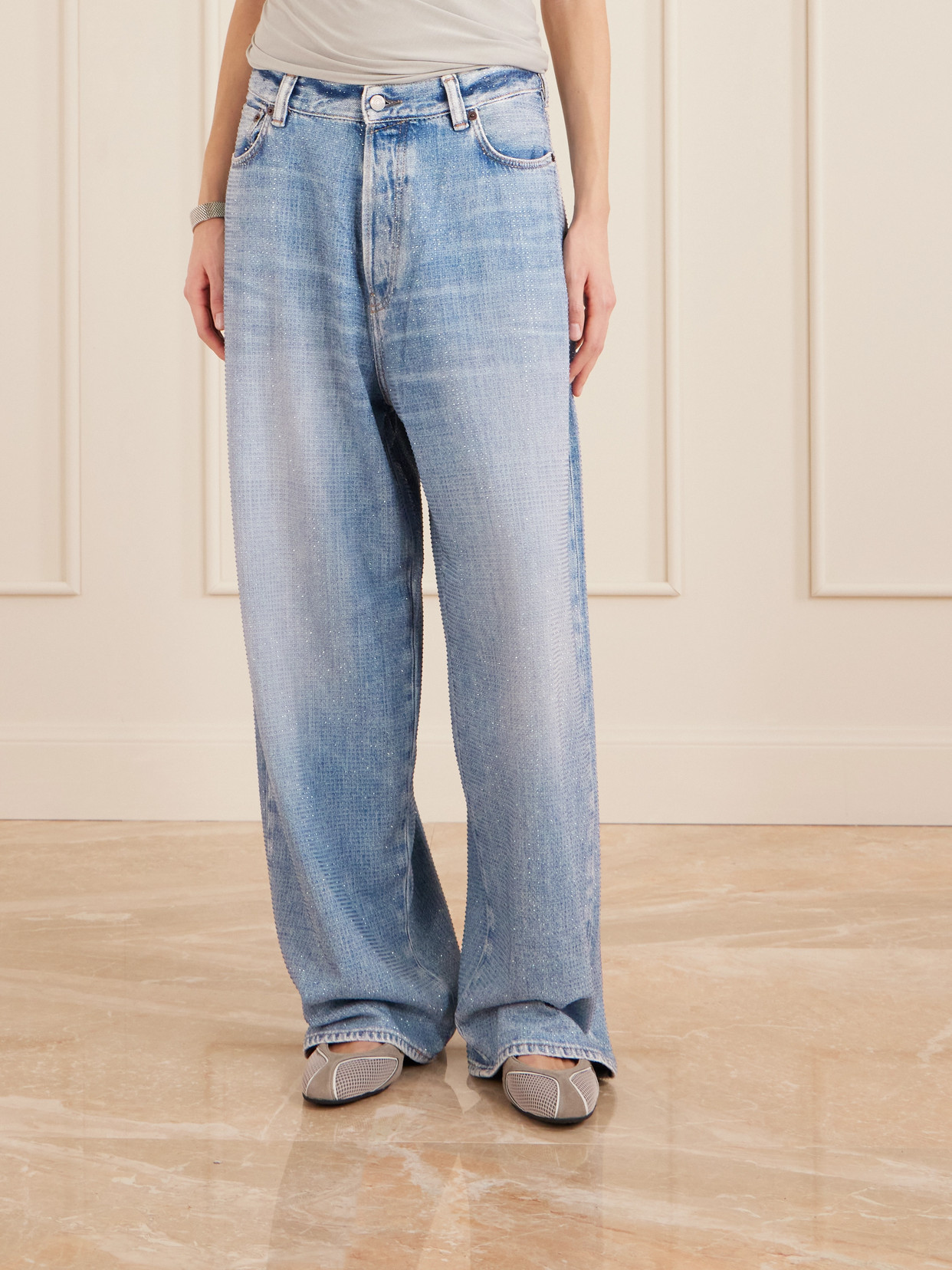 Acne Studios 2023 Crystal-embellished Low-rise Wide-leg Jeans In Blue