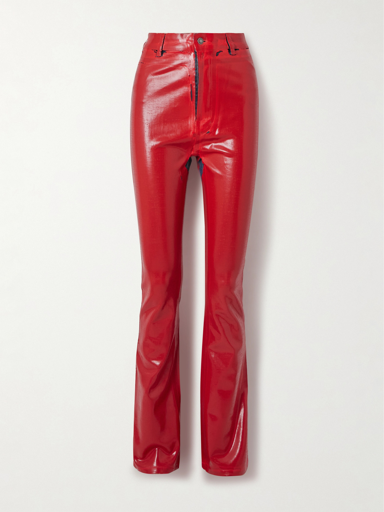 Acne Studios Skinny-leg Distressed Coated-denim Pants In Red