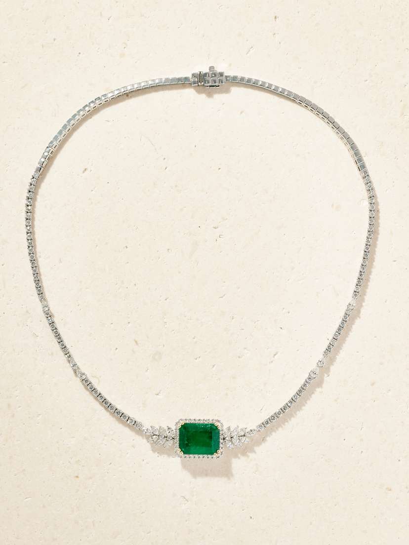 YEPREM 18-karat White Gold, Emerald And Diamond Necklace | Thumbnail 6 YEPREM 18-karat White Gold, Emerald And Diamond Necklace | Thumbnail 6