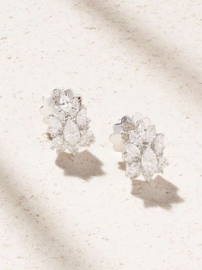 YEPREM 18-karat White Gold Diamond Earrings
