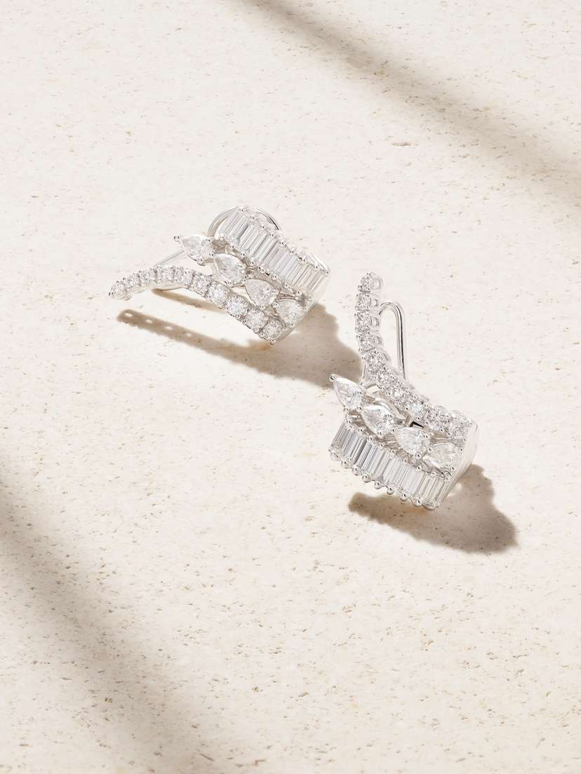 YEPREM 18-karat White Gold Diamond Earrings