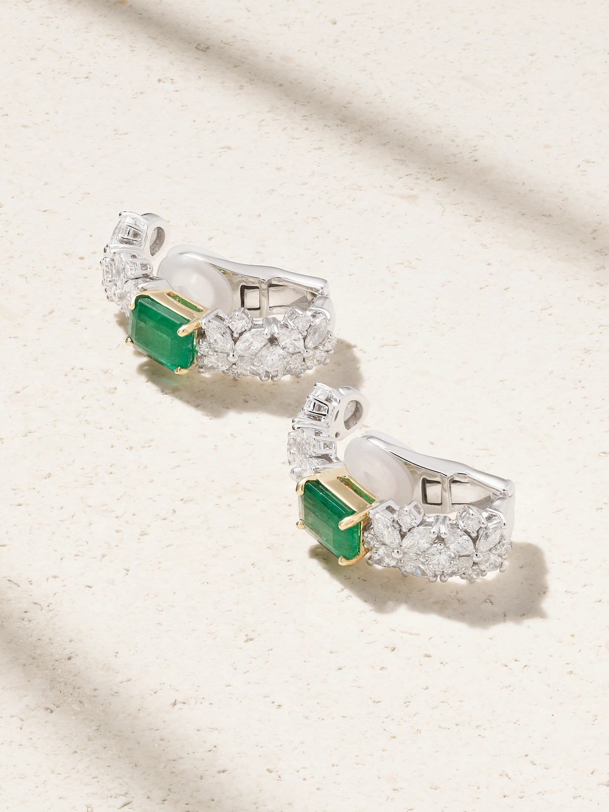 Yeprem 18-karat White And Yellow Gold, Diamond And Emerald Clip Earrings In Brown