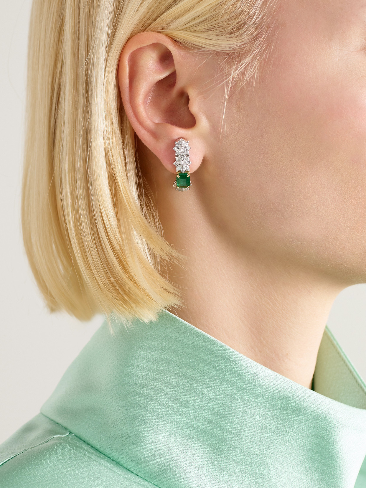 Yeprem 18-karat White And Yellow Gold, Diamond And Emerald Clip Earrings In Brown