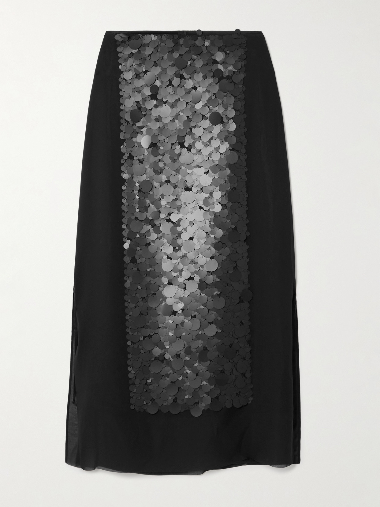 Joseph Cambo Pailette-embellished Crepe De Chine Midi Skirt In Black