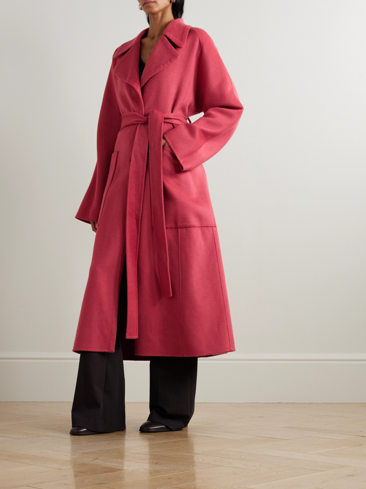 Joseph Womens Mulberry Spencer Belted-waist Wool And Cashmere Coat In Red