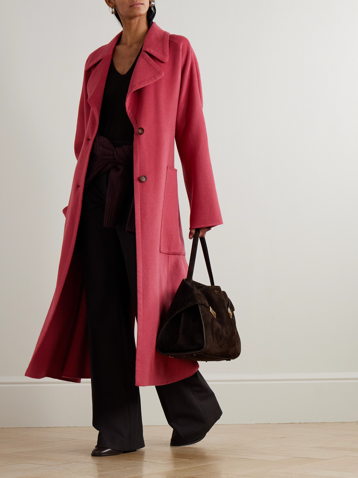 Joseph Womens Mulberry Spencer Belted-waist Wool And Cashmere Coat In Red