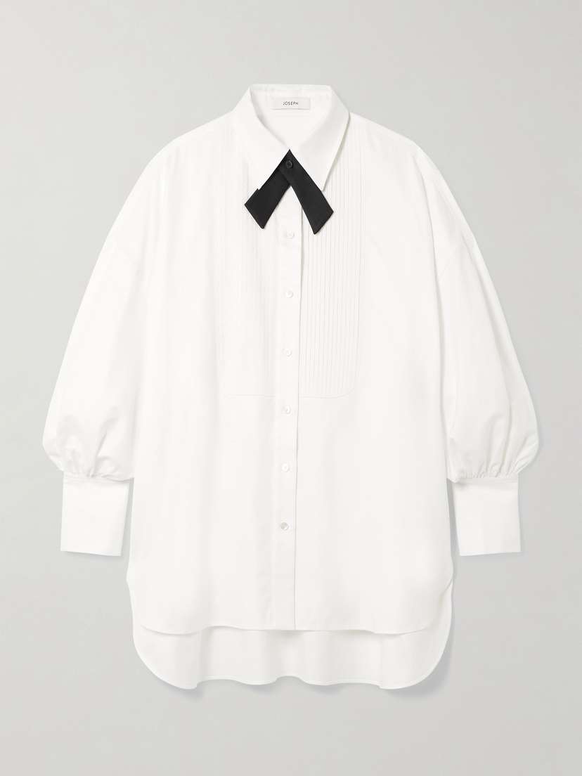 Joseph Ferrus Grosgrain-trimmed Pintucked Cotton Oxford Shirt