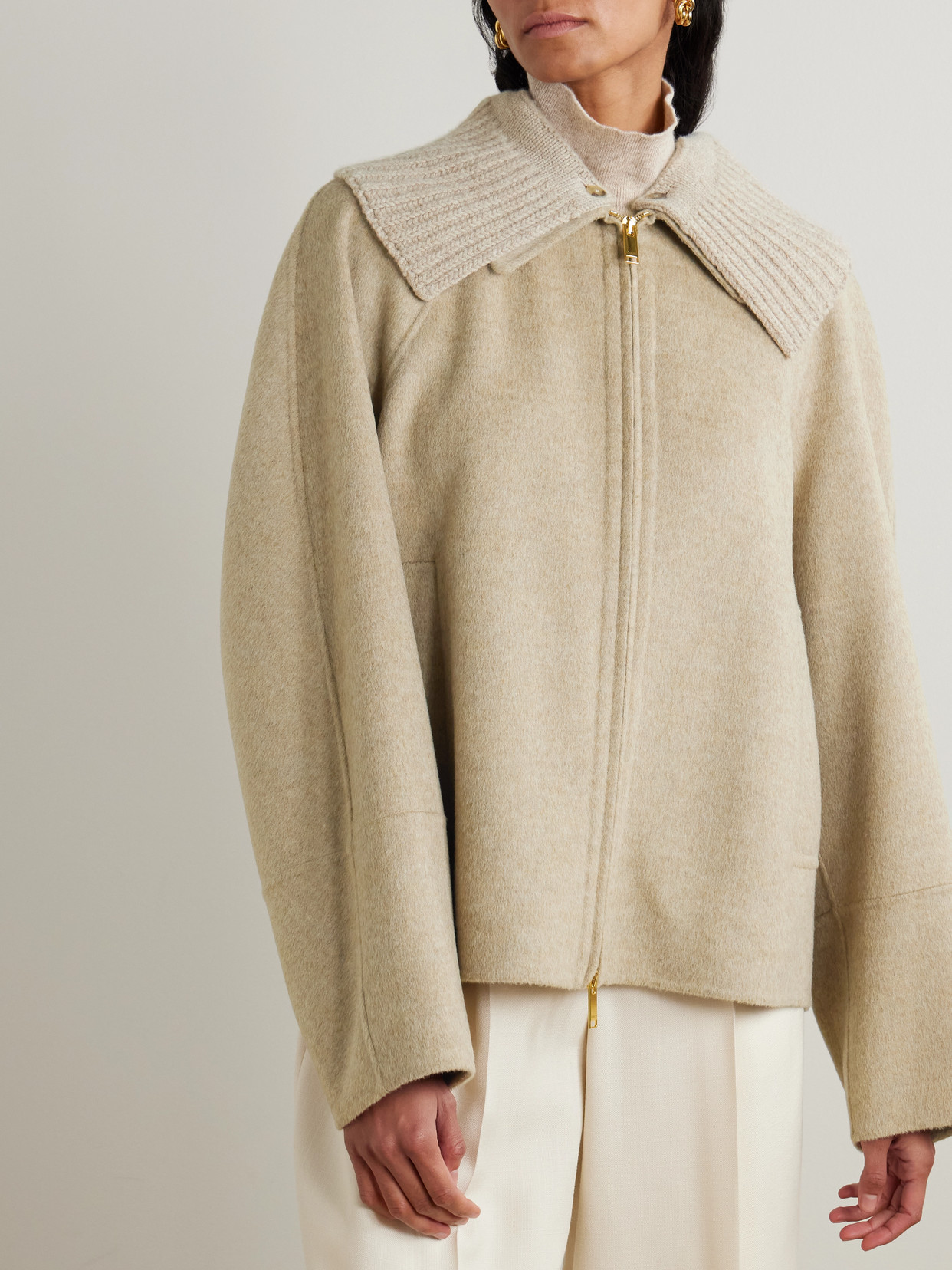 Joseph Cooksey Ribbed-knit Trimmed Wool And Cashmere-blend Jacket In Brown