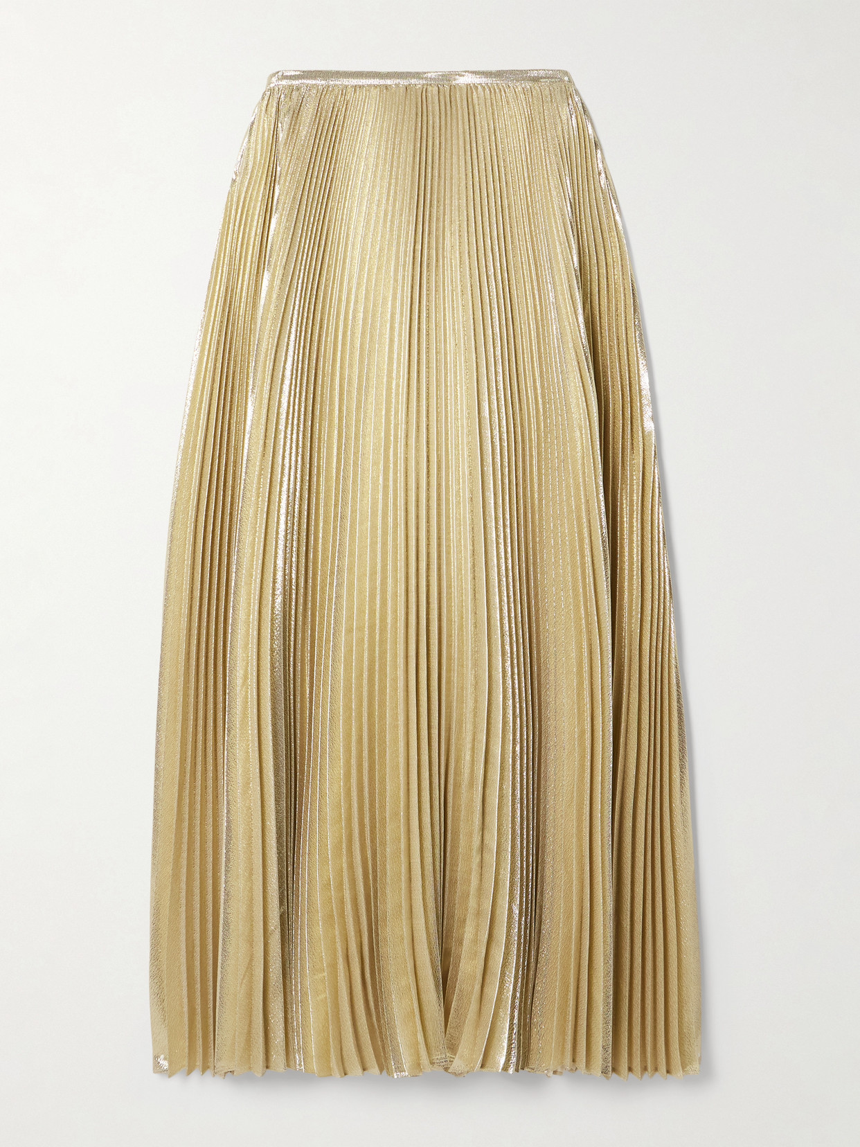 Joseph Essai Metallic Plissé Silk-blend Midi Skirt In Gold