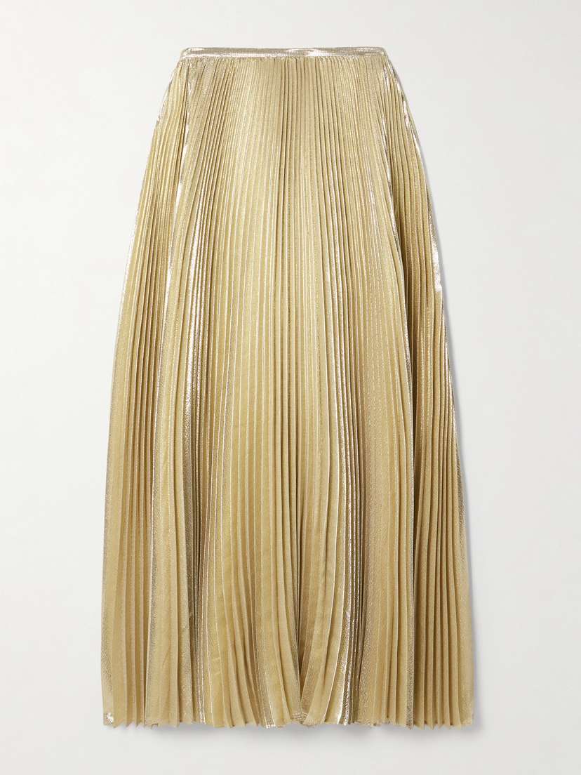 Joseph Essai Metallic Plissé Silk-blend Midi Skirt