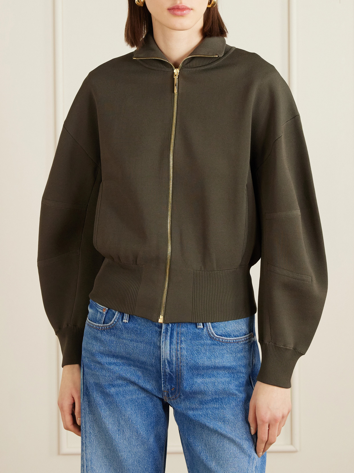 Sable Milano-Knit Bomber Jacket