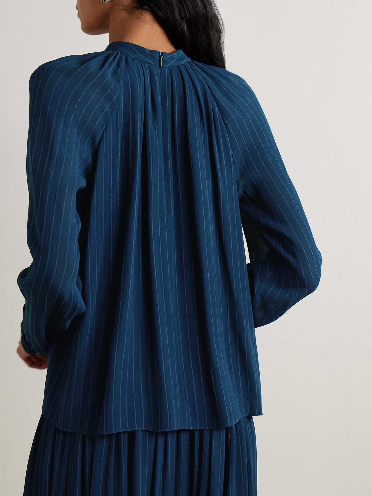 Garcia Pinstriped Cutout Crepe Blouse