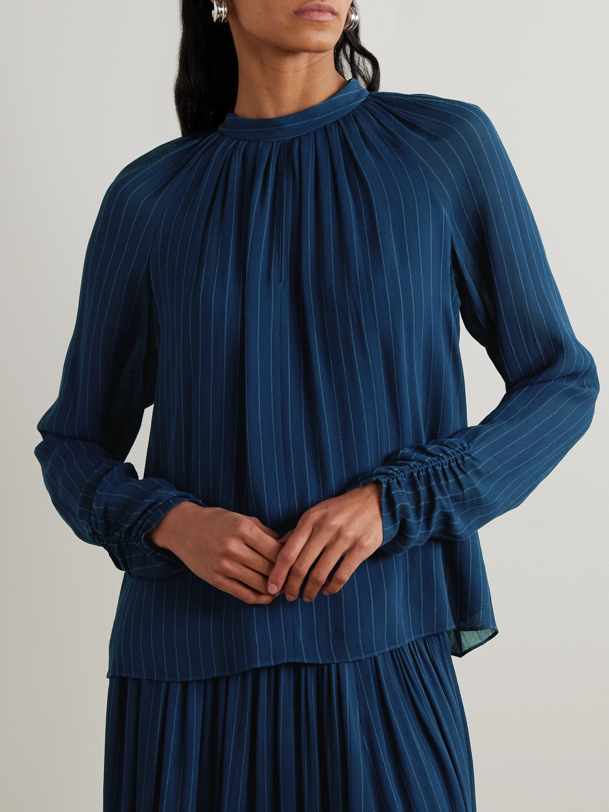 Garcia Pinstriped Cutout Crepe Blouse
