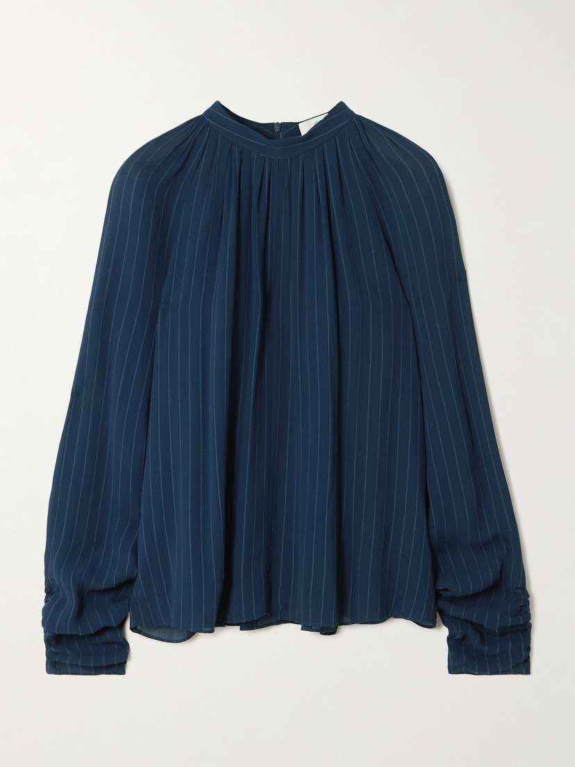 Joseph Garcia Pinstriped Cutout Crepe Blouse