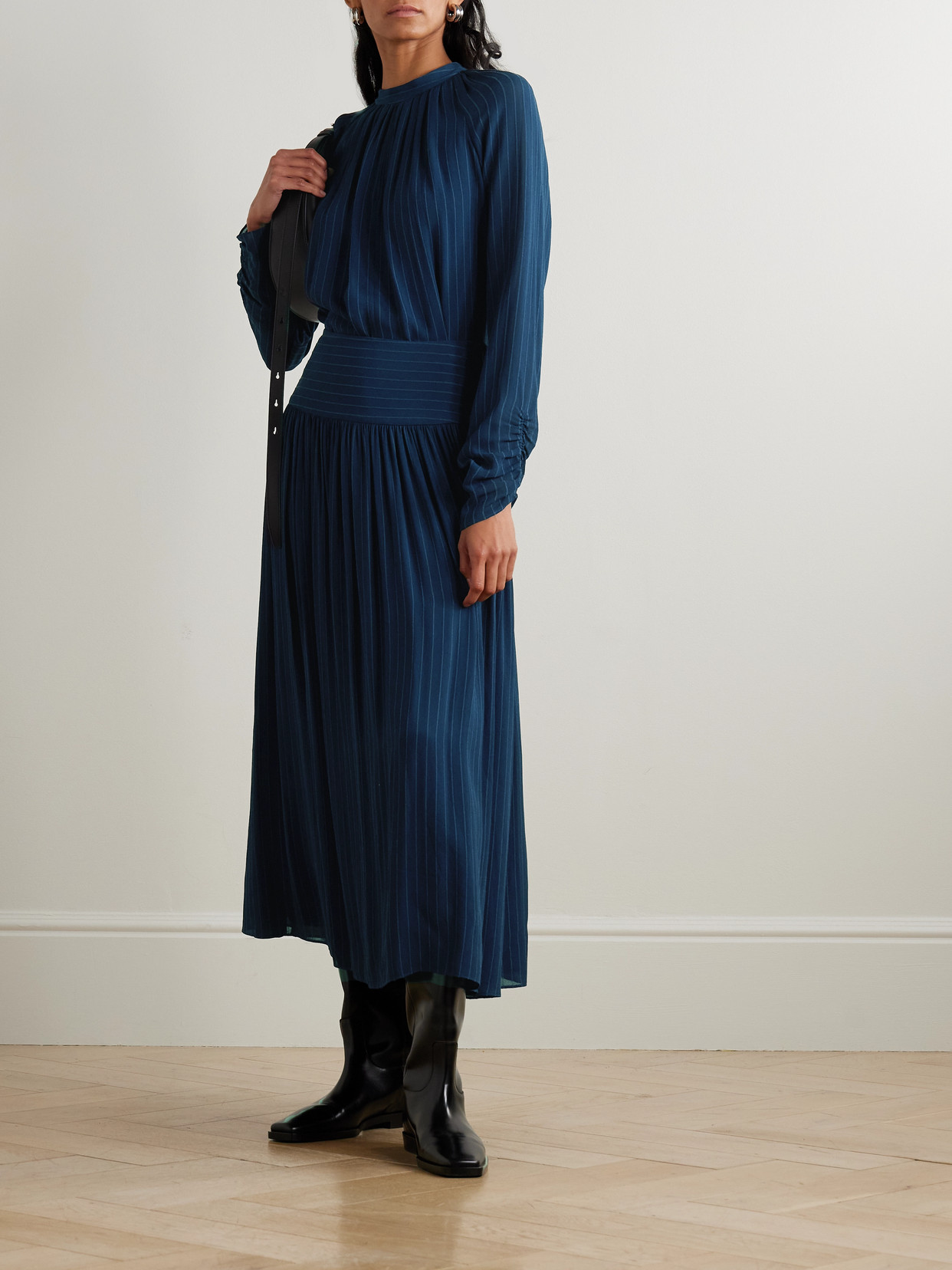 Garcia Pinstriped Cutout Crepe Blouse