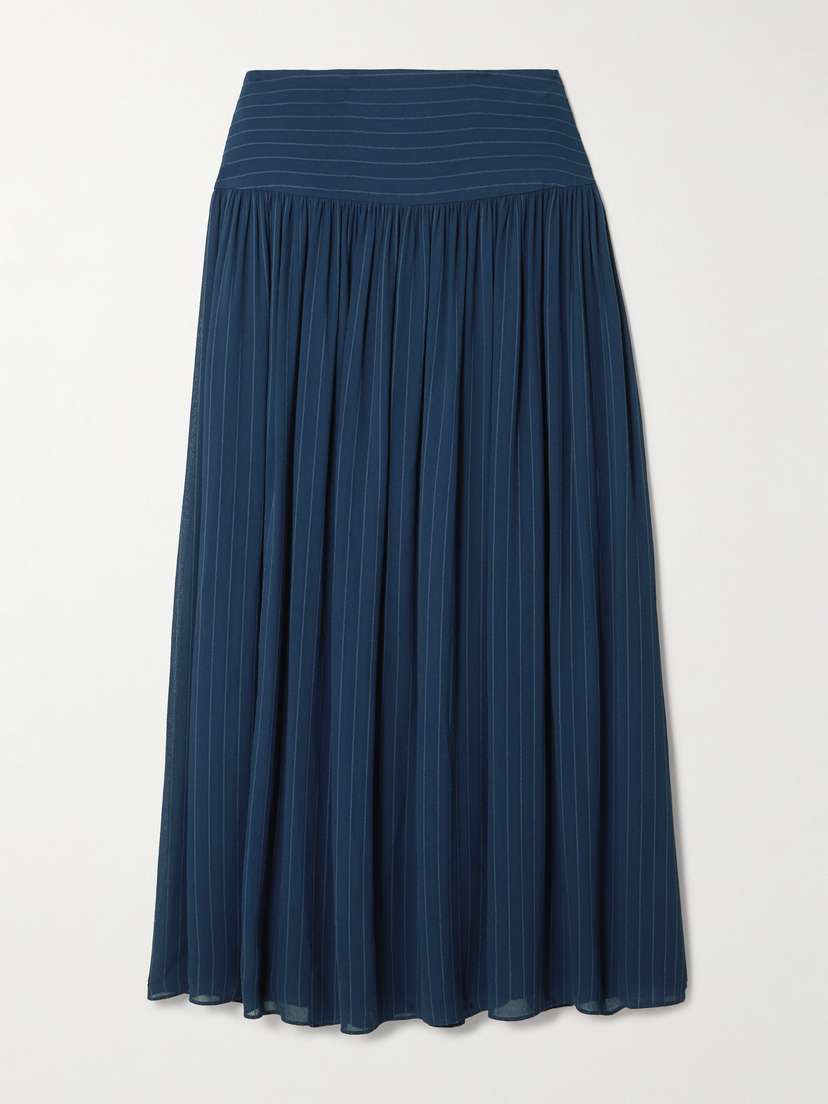 Joseph Santos Pinstriped Gathered Crepe Midi Skirt