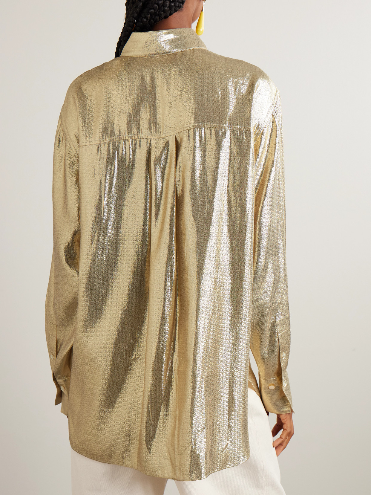 Joseph Capri Metallic Silk-blend Shirt In Gold