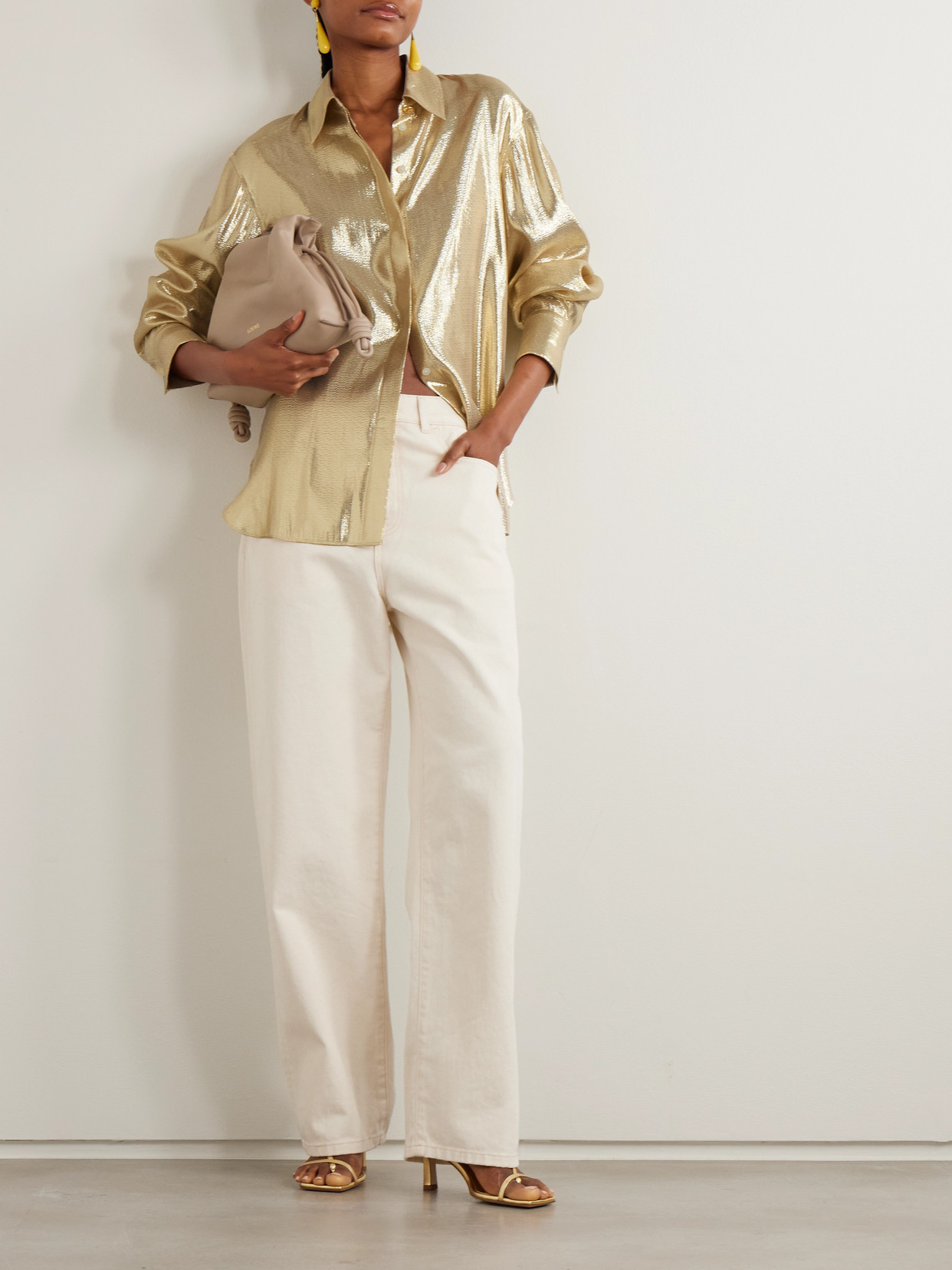 Joseph Capri Metallic Silk-blend Shirt In Gold