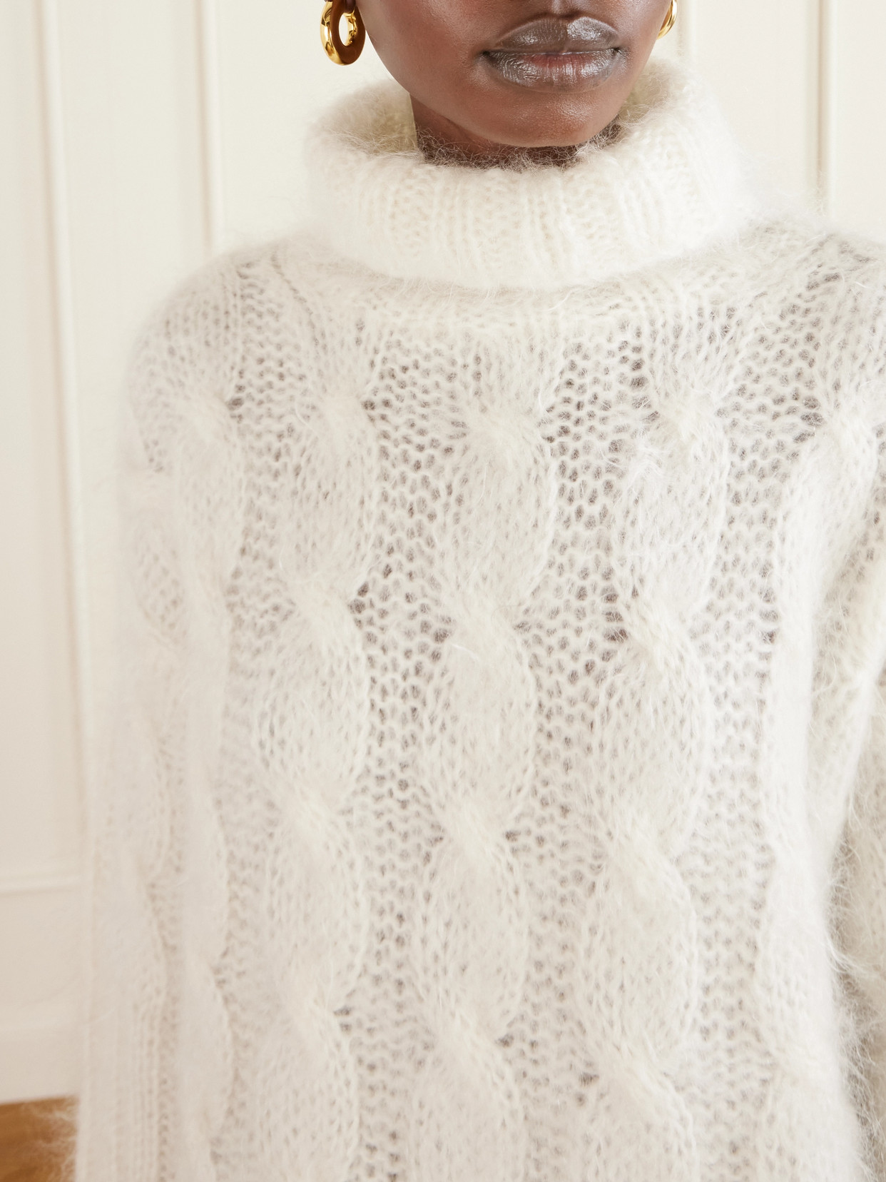 Joseph Fortin Cable-knit Mohair-blend Sweater Turtleneck Sweater In White