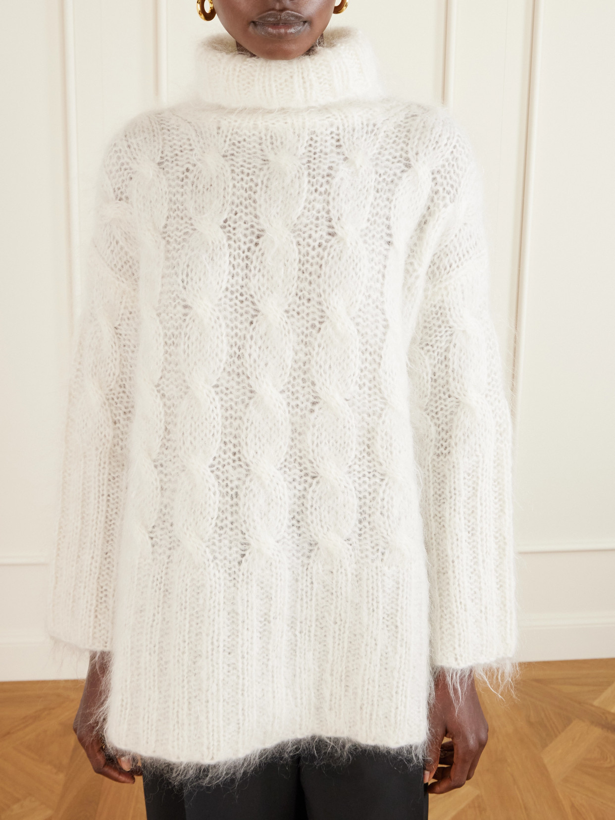 Joseph Fortin Cable-knit Mohair-blend Sweater Turtleneck Sweater In White