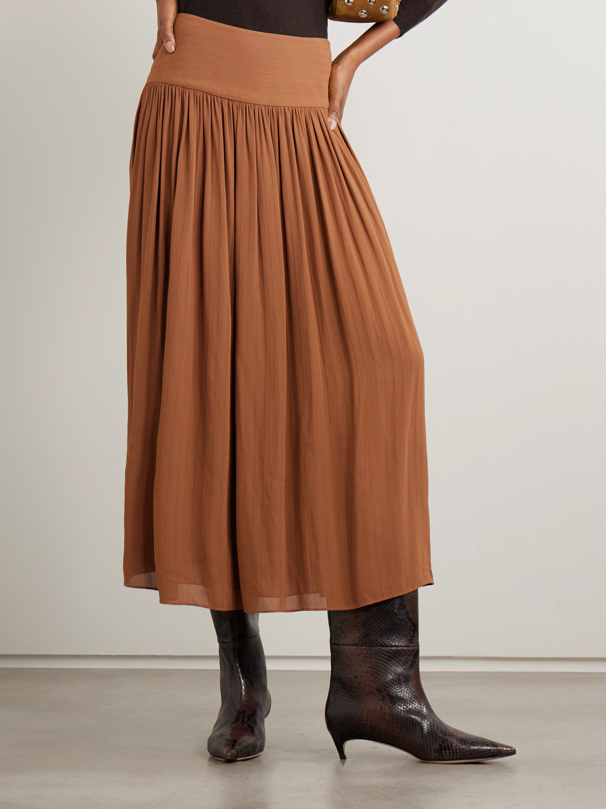 JOSEPH Santos pinstriped gathered crepe midi skirt