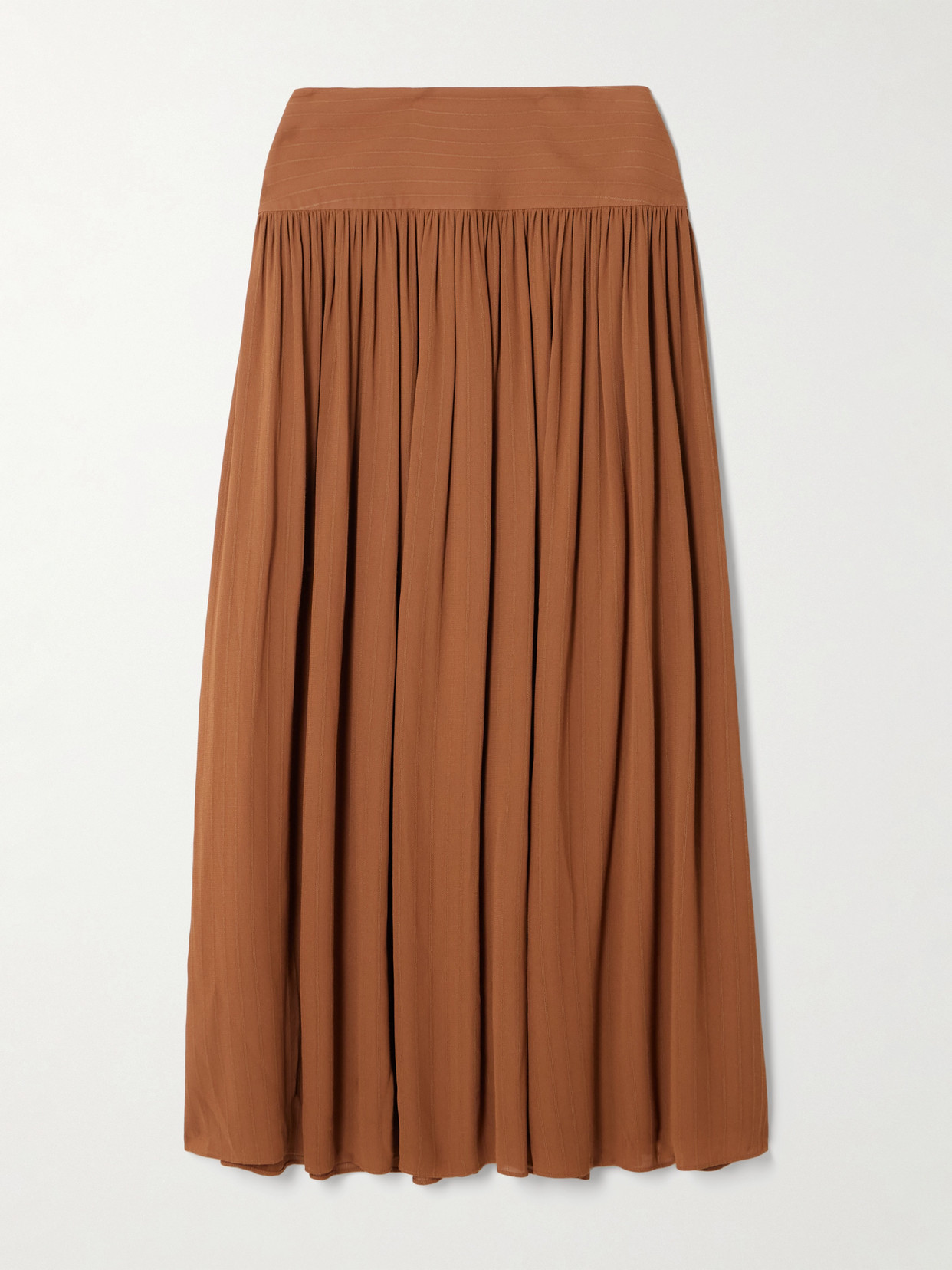 Joseph Santos Pinstriped Gathered Crepe Midi Skirt In Brown