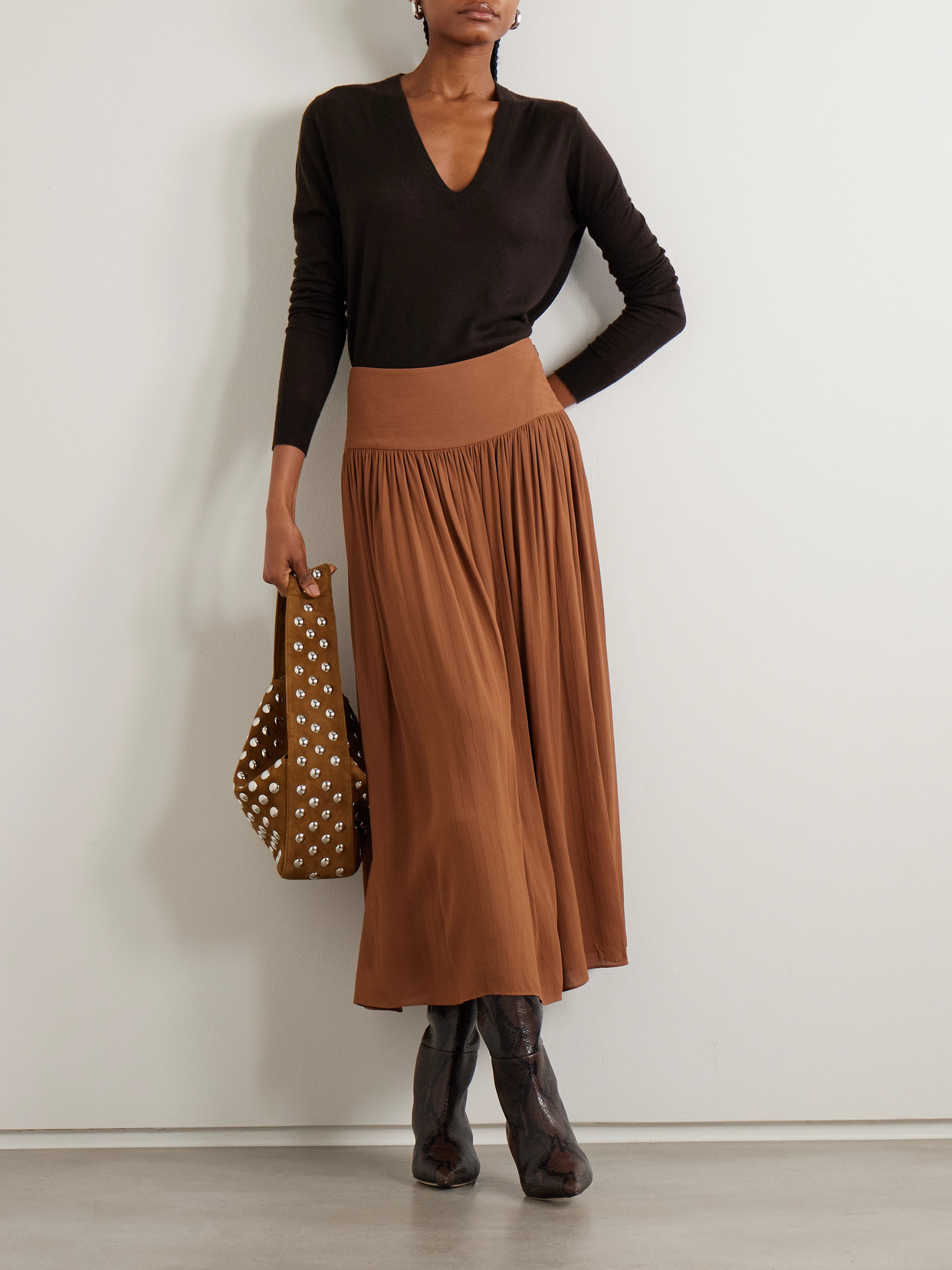 Santos Pinstriped Gathered Crepe Midi