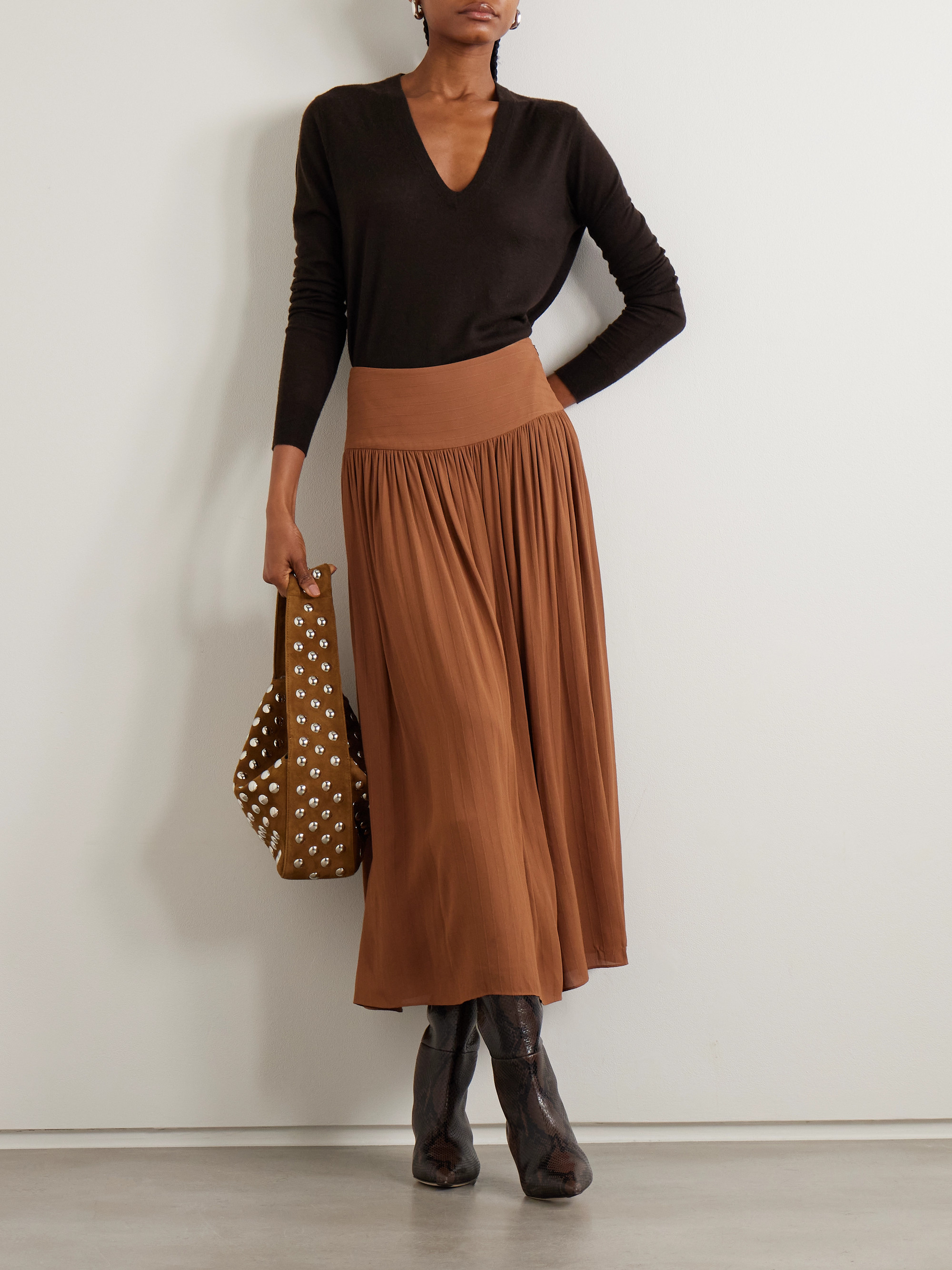 JOSEPH Santos pinstriped gathered crepe midi skirt