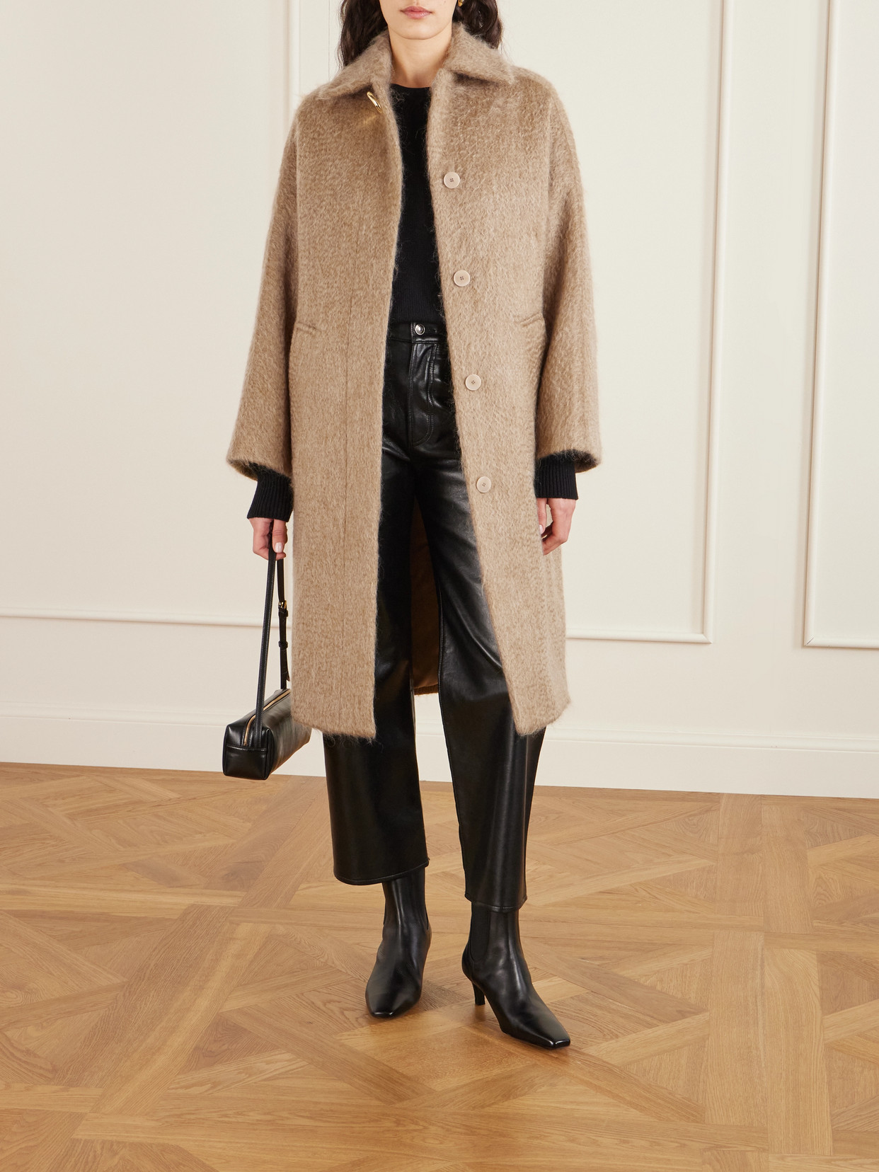 Joseph Alger Brushed Wool And Mohair-blend Coat In Brown