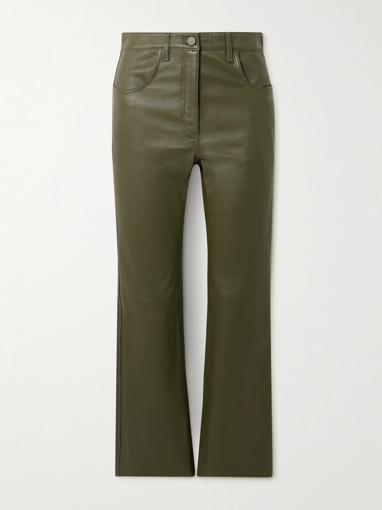 Joseph Duke Cropped Leather Flared Pants In Green
