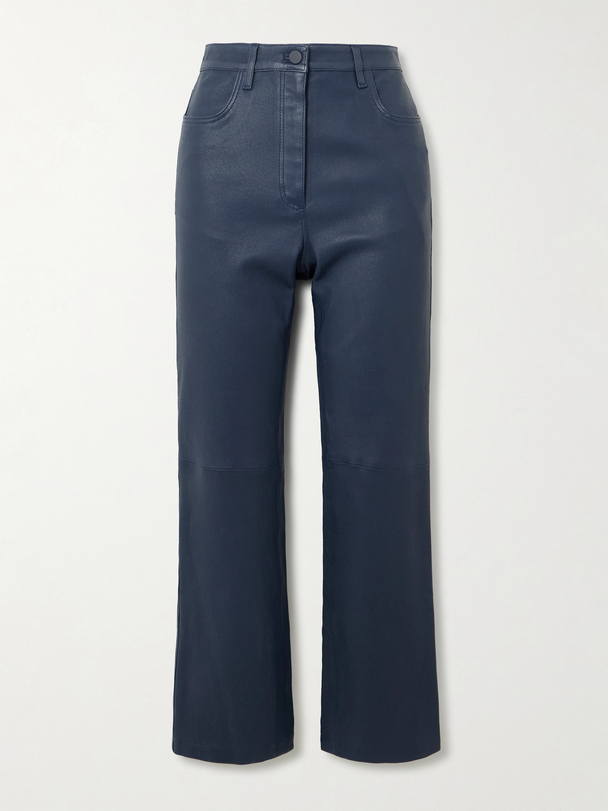 Joseph Duke Cropped Leather Flared Pants In Blue