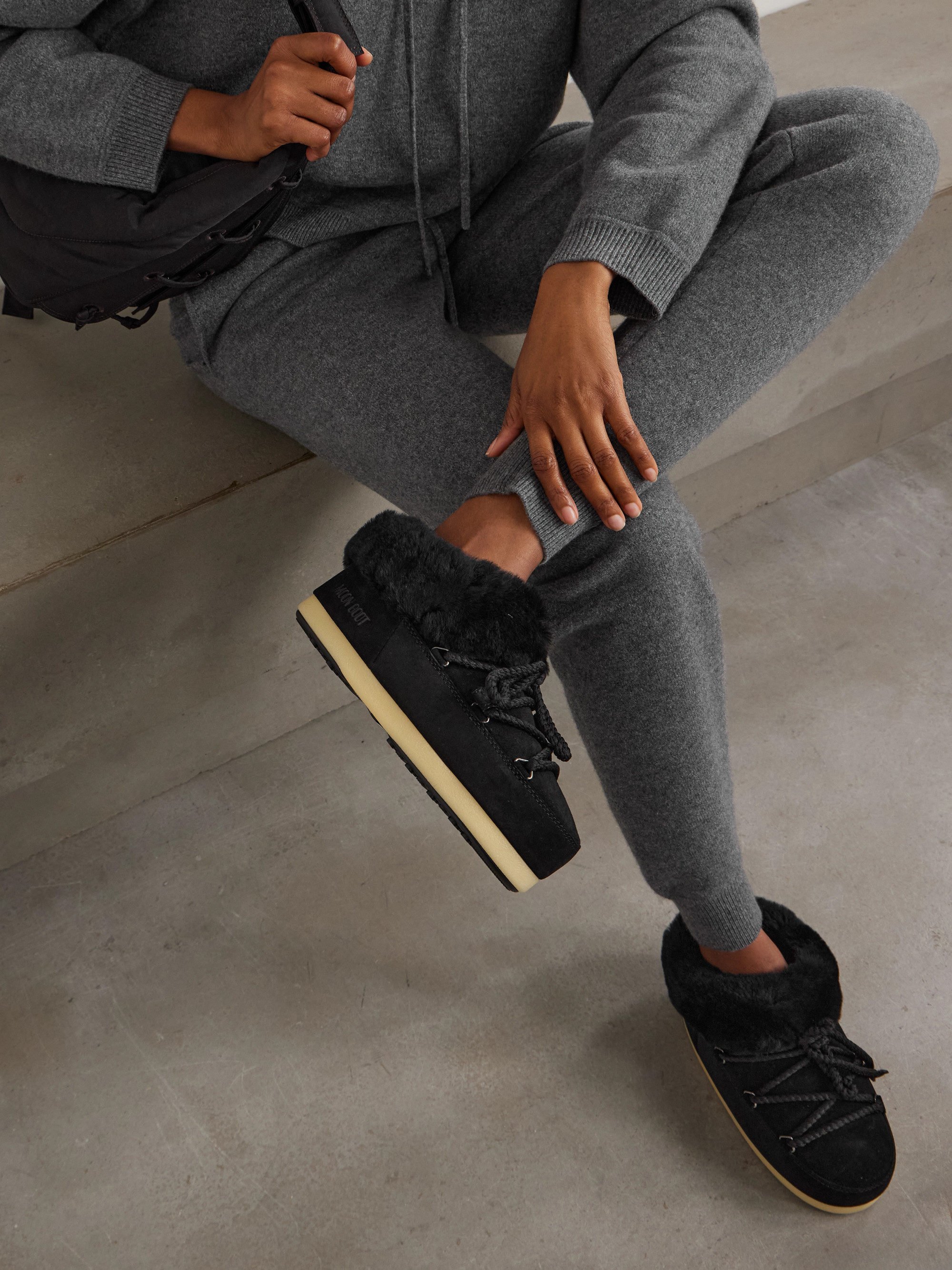 MOON BOOT - EVX shearling-trimmed suede mules | Plush