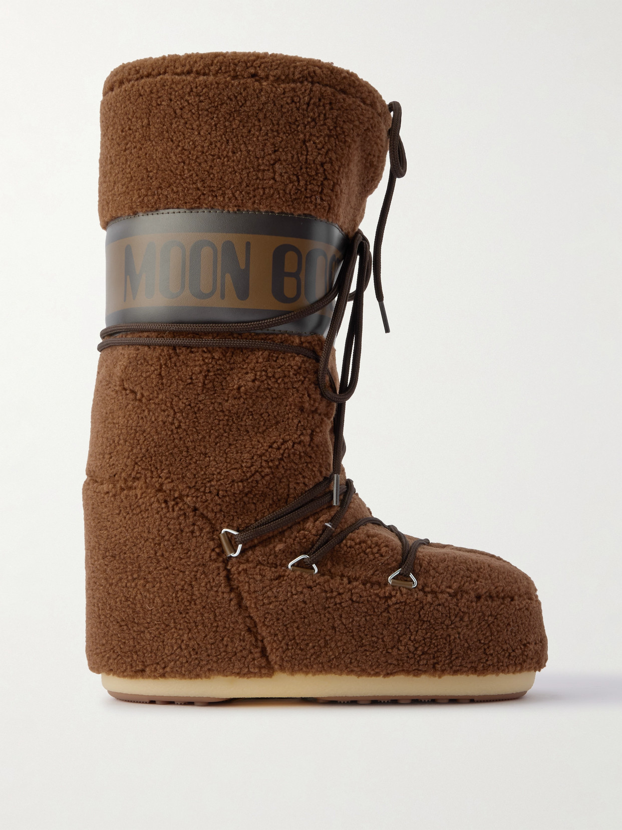 Moon Boot Icon Faux Leather-trimmed Fleece Snow Boots In Brown