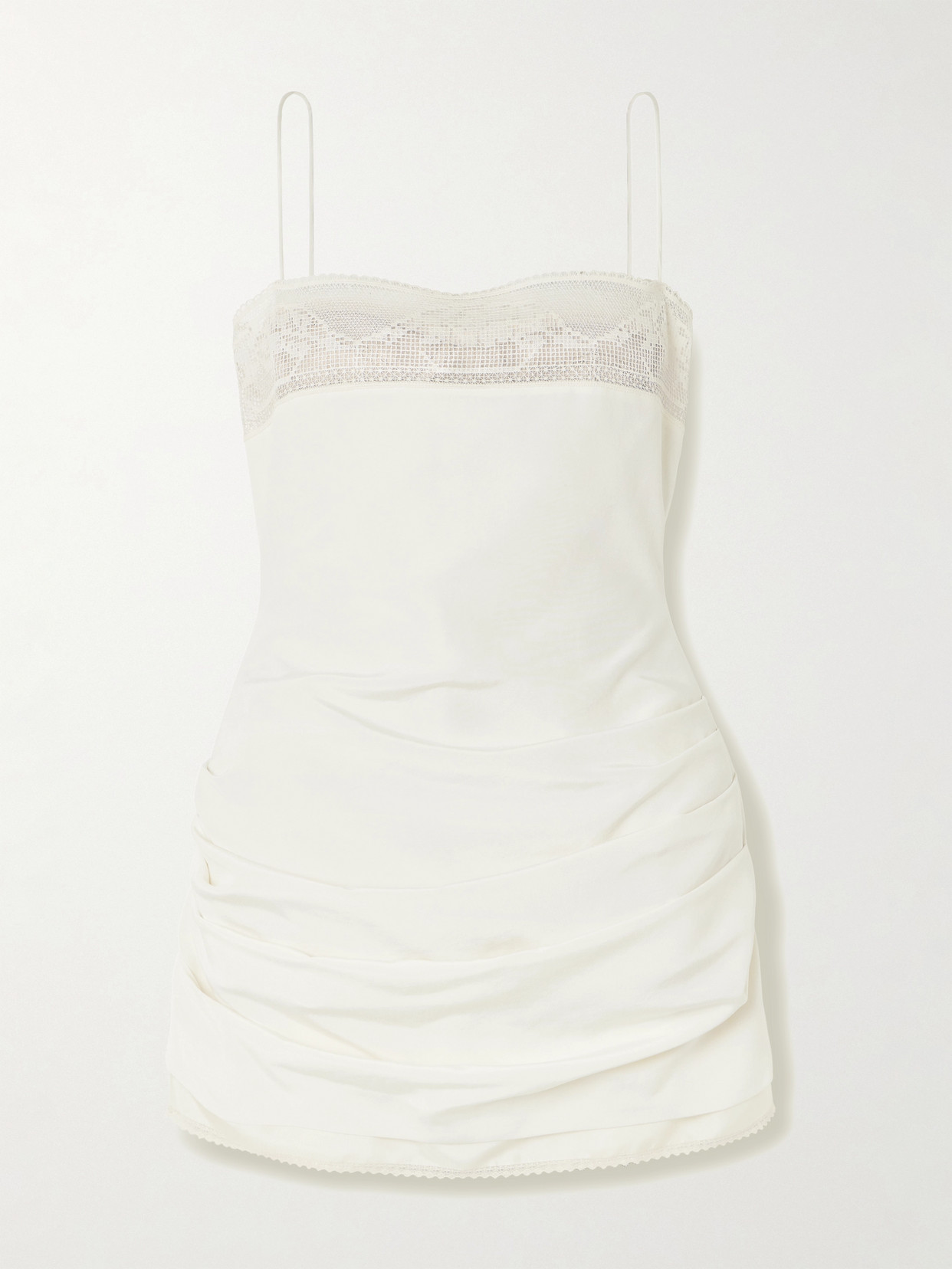 Magda Butrym Lace-trimmed Gathered Silk Mini Dress In White