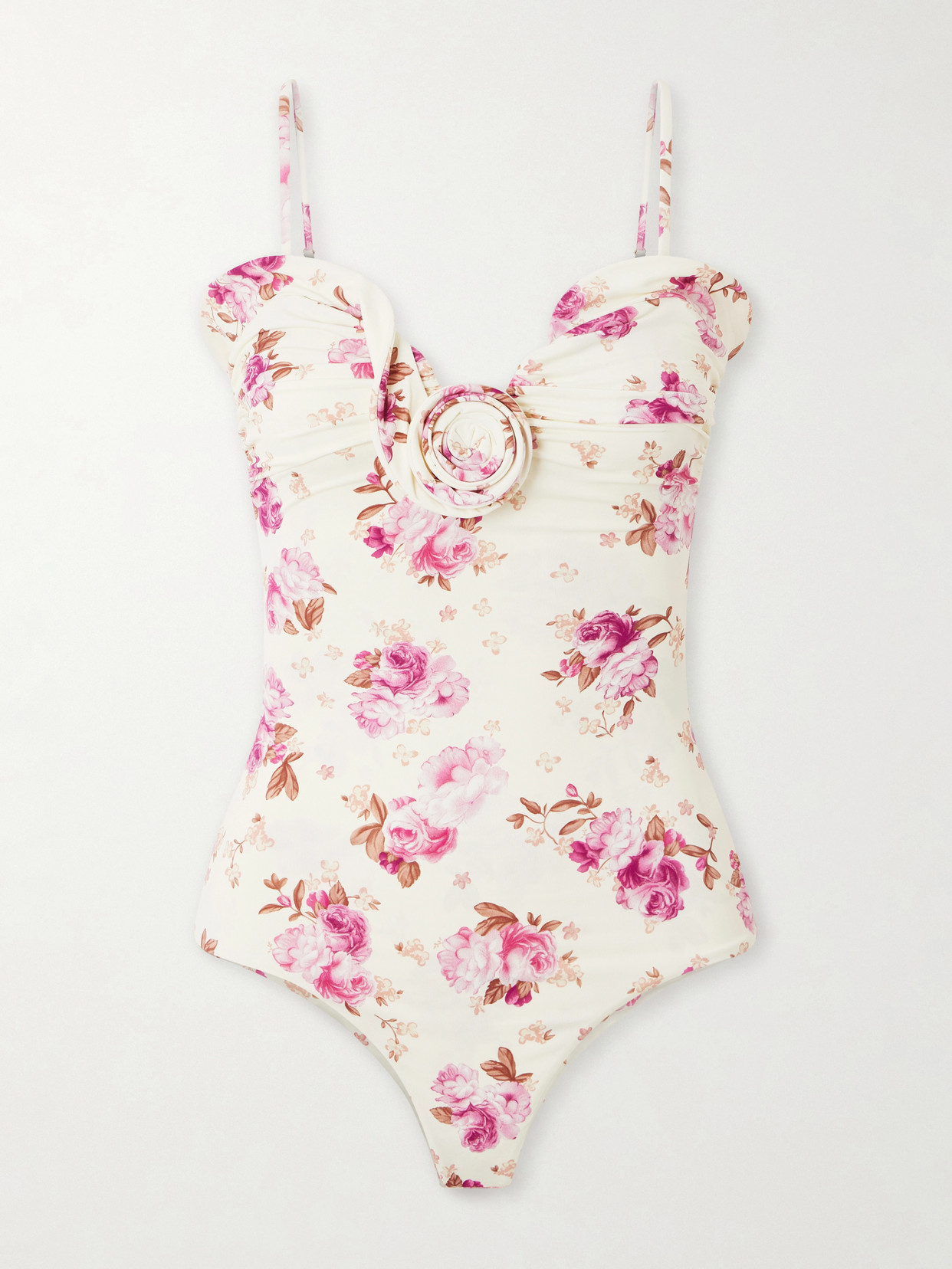 Magda Butrym Embellished Gathered Floral-print Swimsuit In Pink