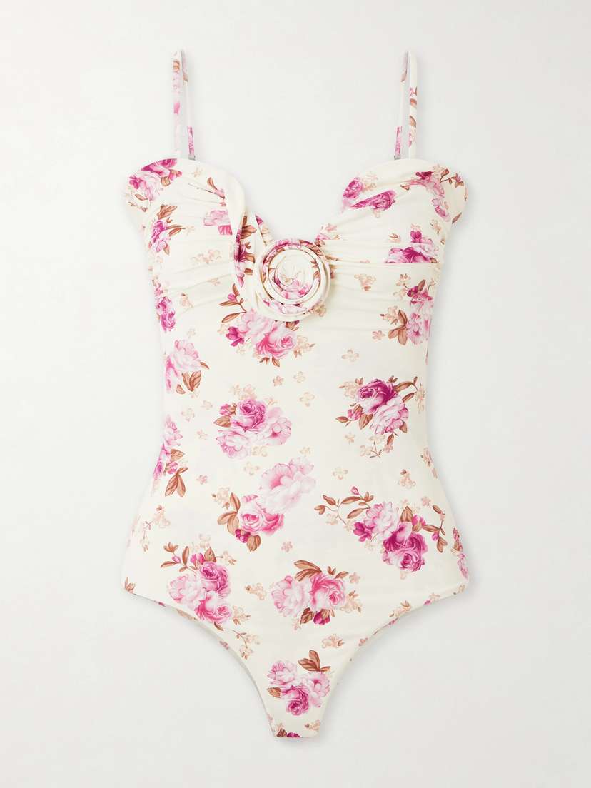 Magda Butrym Embellished Gathered Floral-print Swimsuit