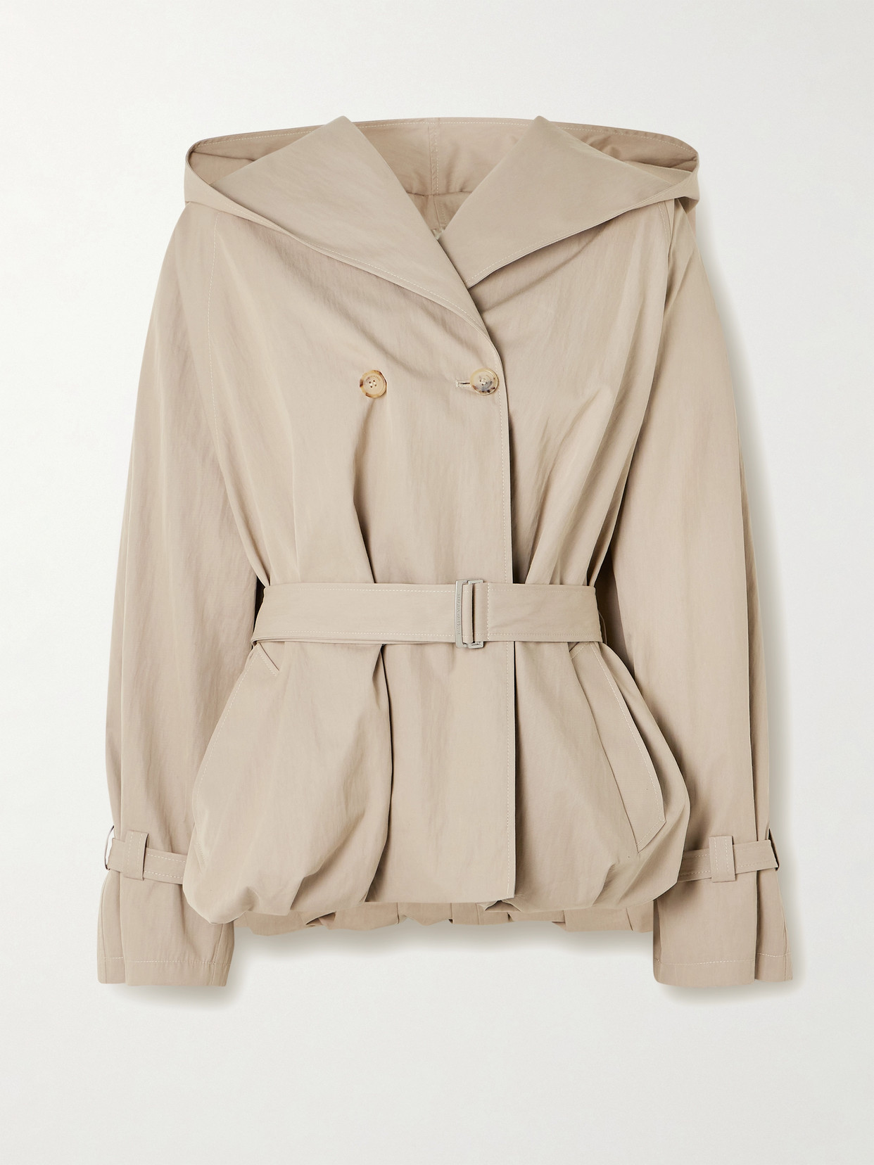 Magda Butrym Hooded Belted Cotton-blend Jacket In Neutral